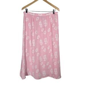 Vtg Pink Daisy Elastic Waist Midi Skirt Boho Fairy Grunge Preppy Cottage Large